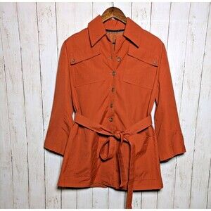 Vintage Utility Safari Jacket Womens M/L Belted Korean Tailor Made Rust Orange